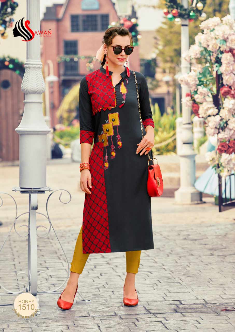 Sawan Honey Vol-15 Rayon Strips Kurti Sawan Honey Vol-15 Rayon Strips Kurti